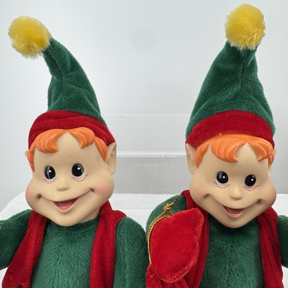 VintageChristmas Shelf Sitting Elf's With Presents Plush Decoration 14" Set Of 2 - Picture 2 of 7